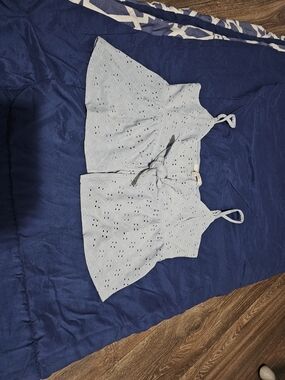 Love Tree Light Blue Eyelet Tie-Front Crop Top